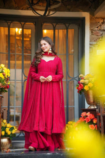 Red Sequin Embroidered Sharara Suit Set