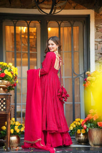 Red Sequin Embroidered Sharara Suit Set