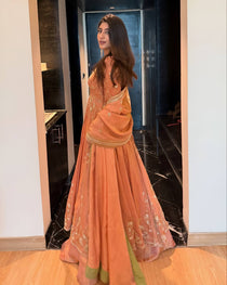 Peach Star Georgette Sequin Embroidered Anarkali Lehenga Set