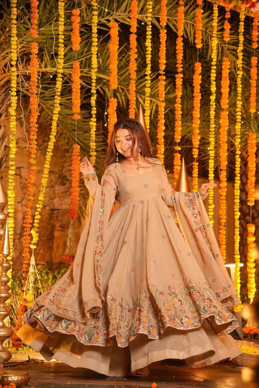 Opulent Multi Embroidery Work Gown