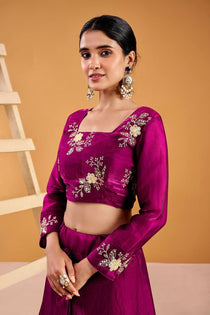 Wine Embroidered Lehenga Choli Set