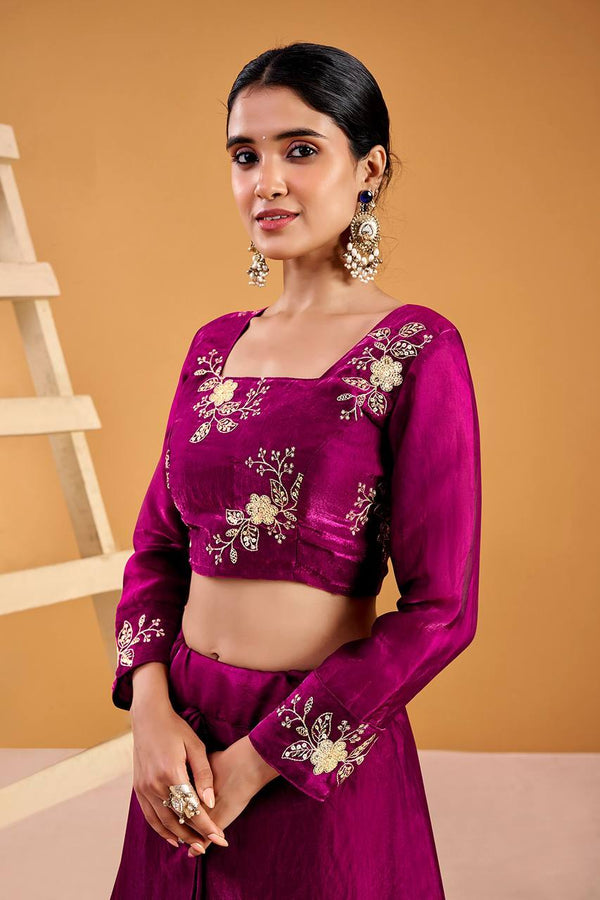 Outstanding Satin Embroidery Zari Work Lehenga Choli