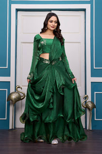 Wine Embroidered Lehenga Choli Set