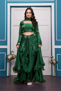 Wine Embroidered Lehenga Choli Set