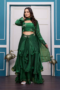 Wine Embroidered Lehenga Choli Set