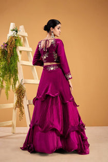 Wine Embroidered Lehenga Choli Set