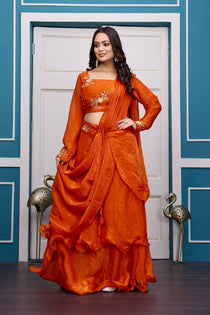 Wine Embroidered Lehenga Choli Set