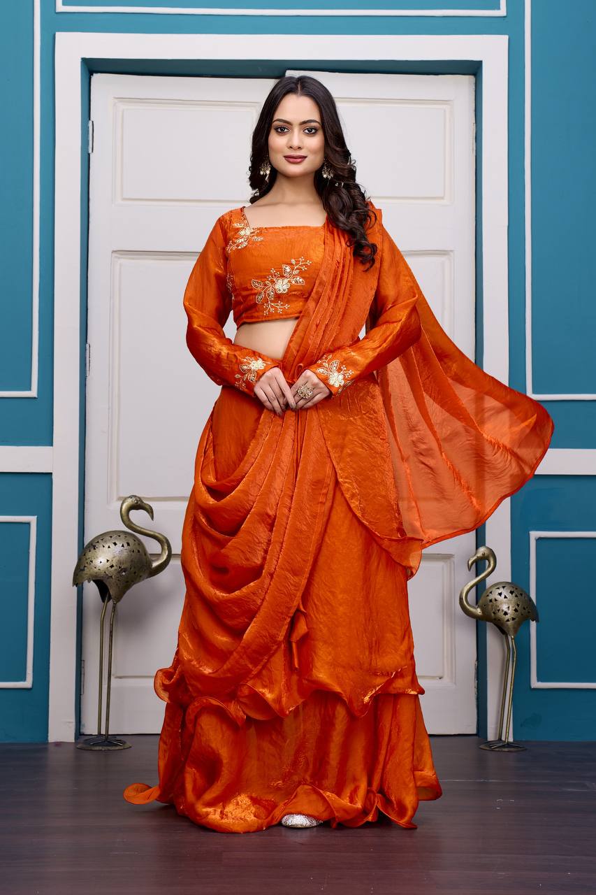 Outstanding Satin Embroidery Zari Work Lehenga Choli