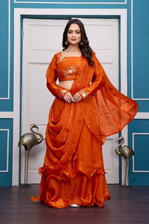 Wine Embroidered Lehenga Choli Set