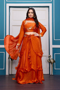Wine Embroidered Lehenga Choli Set