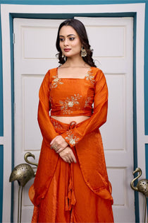 Wine Embroidered Lehenga Choli Set