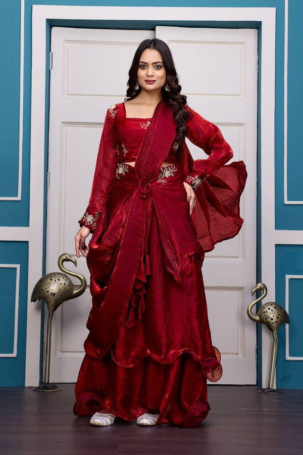 Outstanding Satin Embroidery Zari Work Lehenga Choli