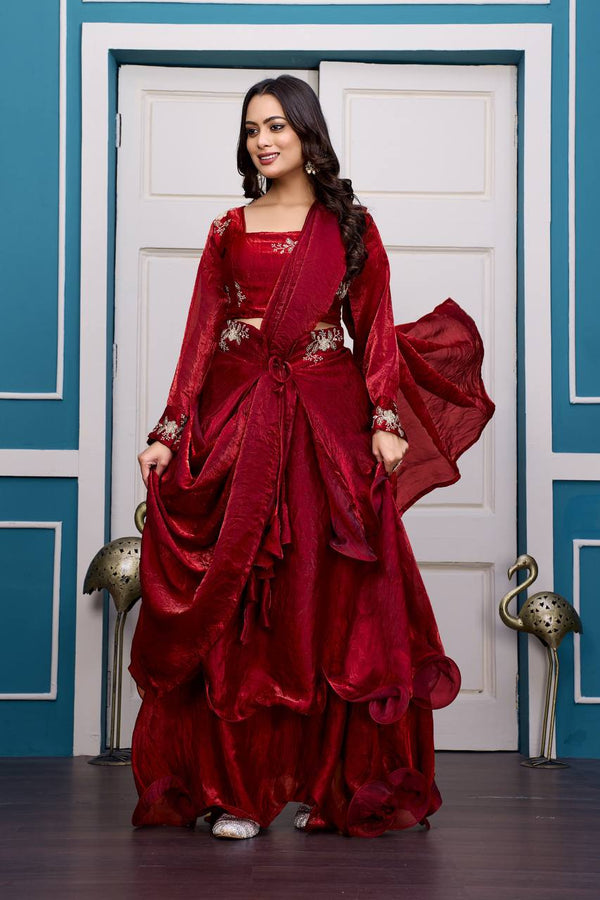 Outstanding Satin Embroidery Zari Work Lehenga Choli