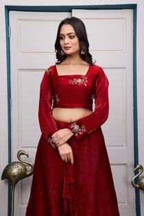 Wine Embroidered Lehenga Choli Set