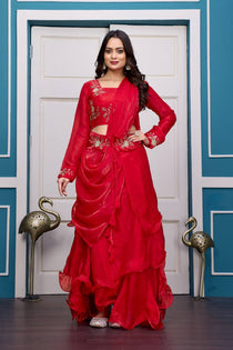 Wine Embroidered Lehenga Choli Set