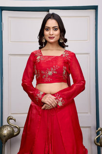 Wine Embroidered Lehenga Choli Set