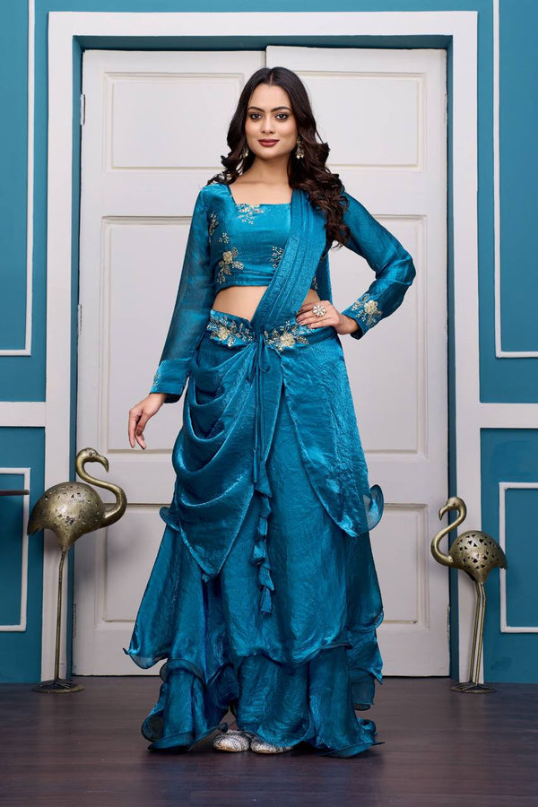 Outstanding Satin Embroidery Zari Work Lehenga Choli
