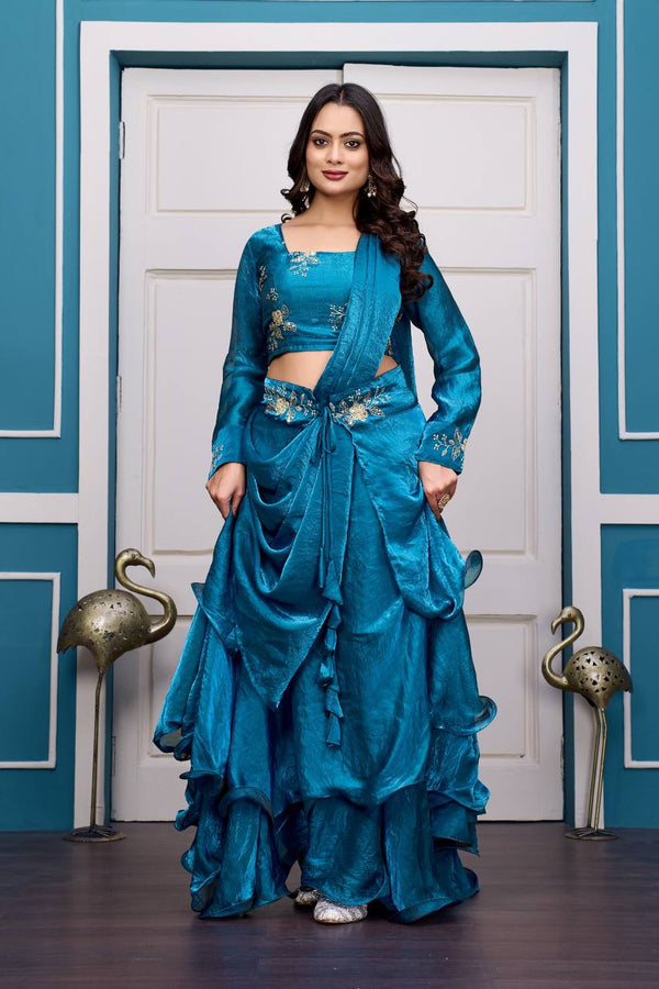 Outstanding Satin Embroidery Zari Work Lehenga Choli