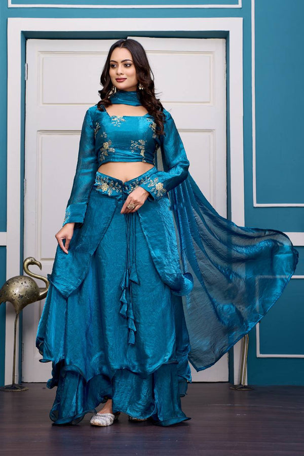 Outstanding Satin Embroidery Zari Work Lehenga Choli