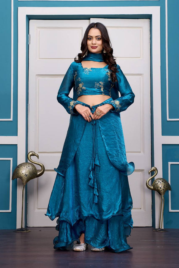 Outstanding Satin Embroidery Zari Work Lehenga Choli