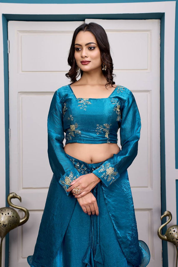 Outstanding Satin Embroidery Zari Work Lehenga Choli