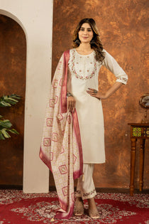Parrot Green Marina Silk Embroidered Kurta Set