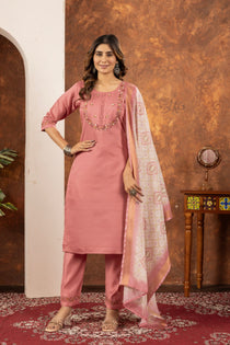 Parrot Green Marina Silk Embroidered Kurta Set