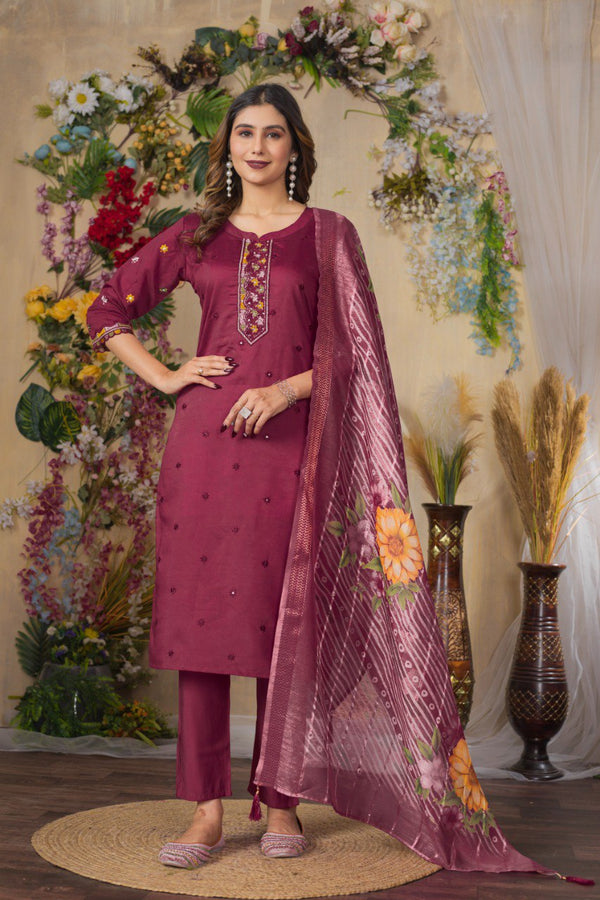 Gorgeous Roman Silk Straight Kurti Pant Dupatta Set