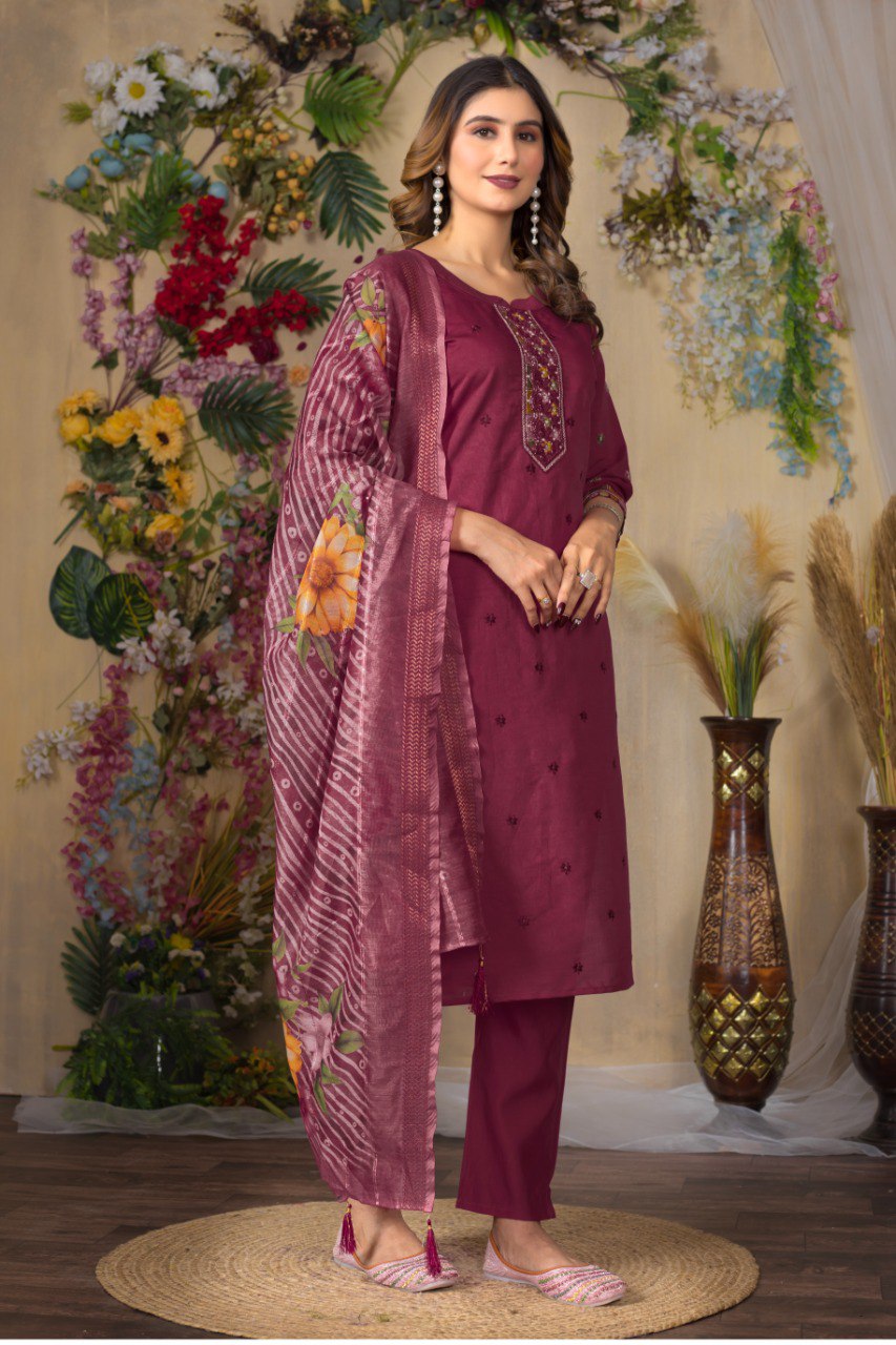 Gorgeous Roman Silk Straight Kurti Pant Dupatta Set