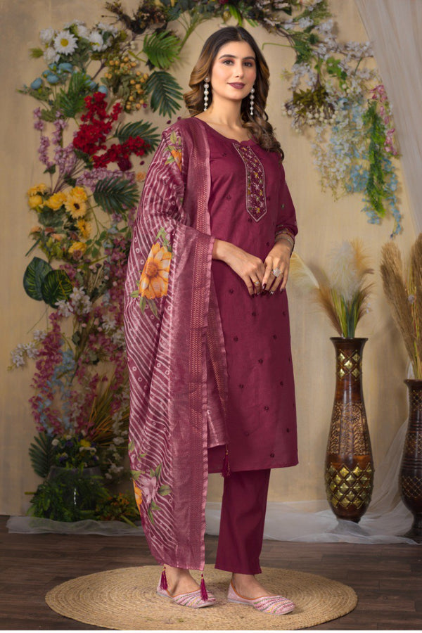 Gorgeous Roman Silk Straight Kurti Pant Dupatta Set
