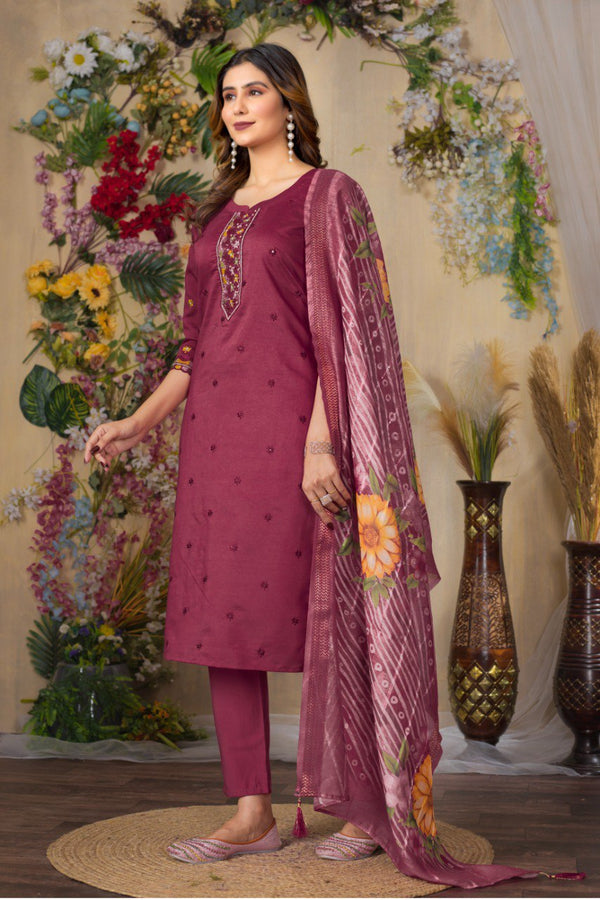 Gorgeous Roman Silk Straight Kurti Pant Dupatta Set