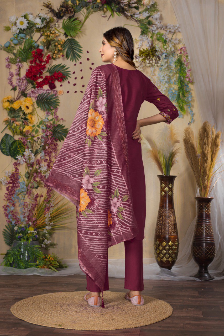 Gorgeous Roman Silk Straight Kurti Pant Dupatta Set