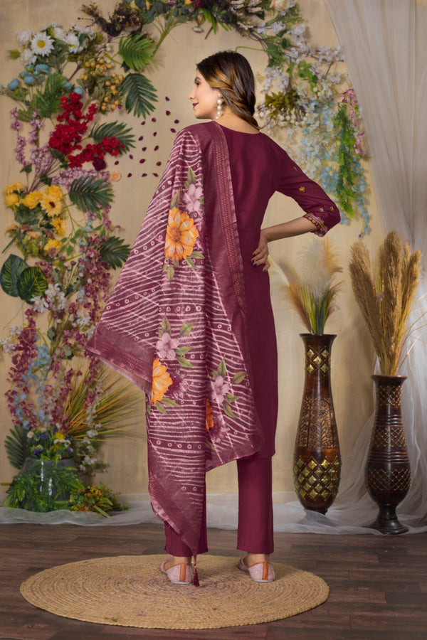 Gorgeous Roman Silk Straight Kurti Pant Dupatta Set