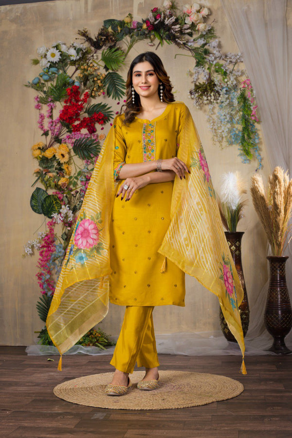 Gorgeous Roman Silk Straight Kurti Pant Dupatta Set
