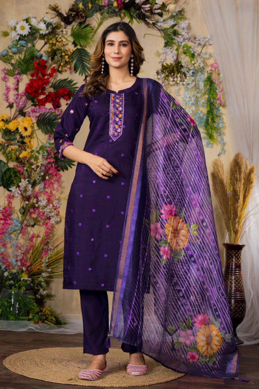Gorgeous Roman Silk Straight Kurti Pant Dupatta Set