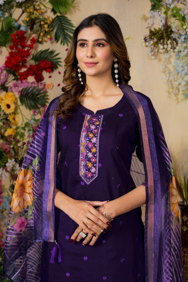 Gorgeous Roman Silk Straight Kurti Pant Dupatta Set