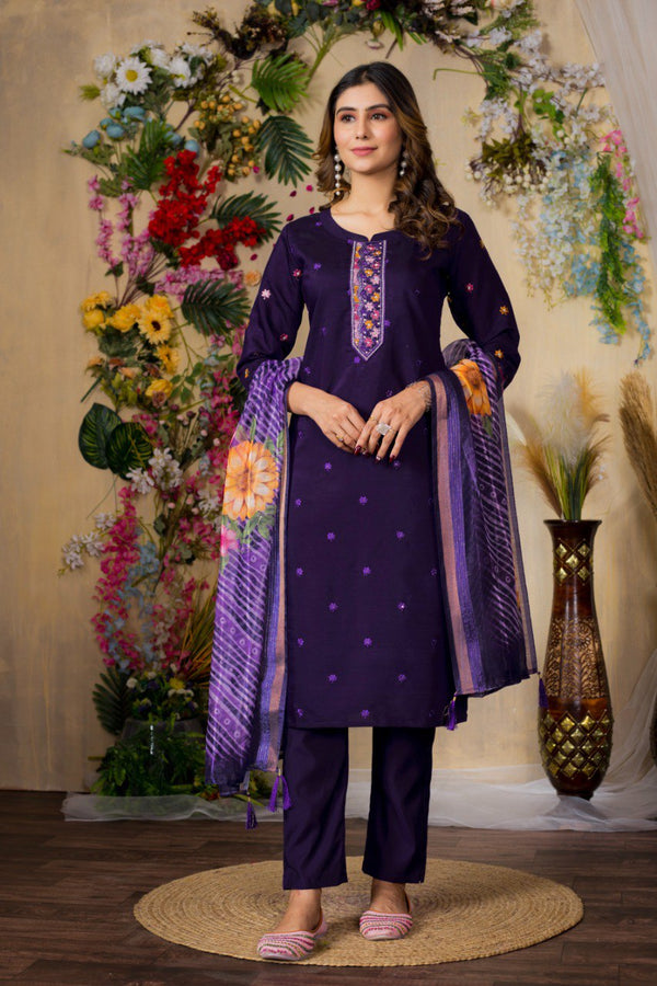 Gorgeous Roman Silk Straight Kurti Pant Dupatta Set