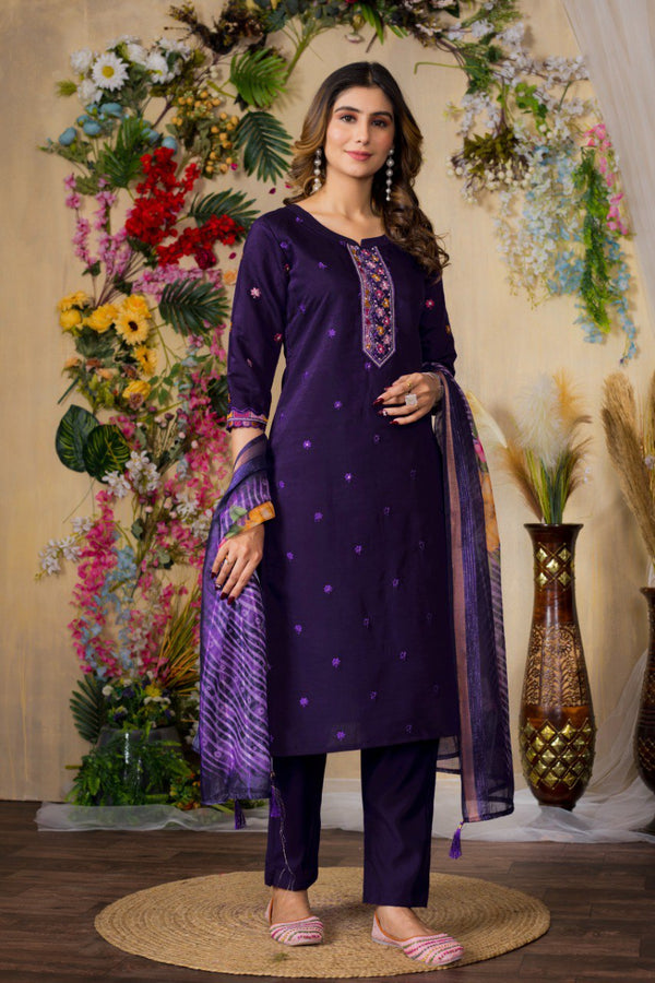 Gorgeous Roman Silk Straight Kurti Pant Dupatta Set