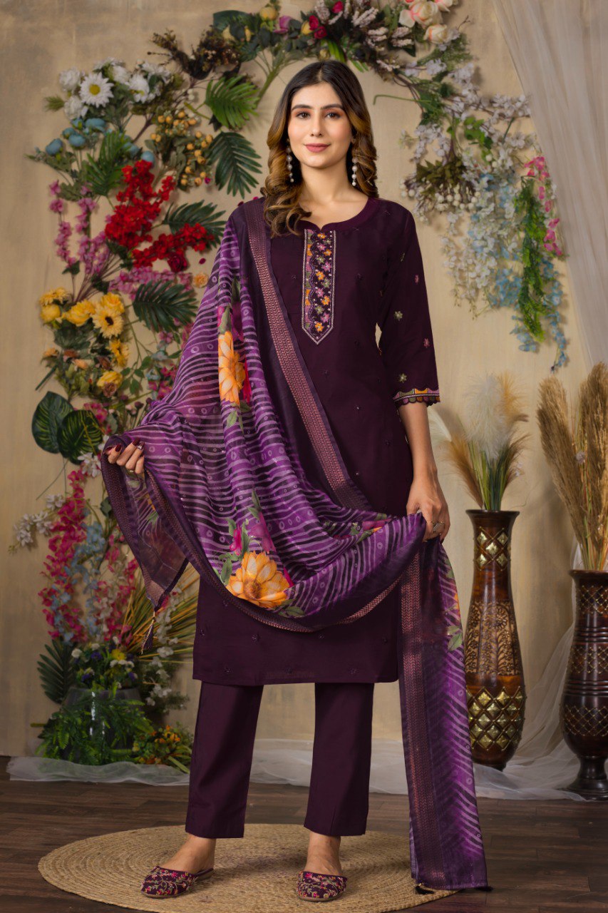 Gorgeous Roman Silk Straight Kurti Pant Dupatta Set