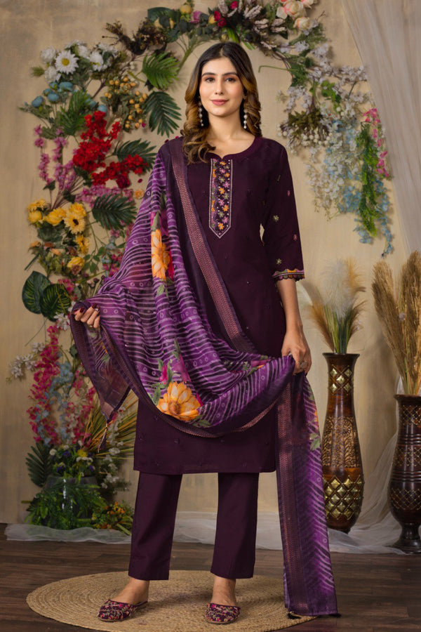 Gorgeous Roman Silk Straight Kurti Pant Dupatta Set