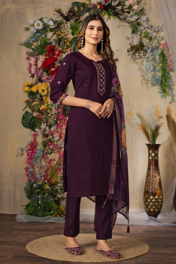 Gorgeous Roman Silk Straight Kurti Pant Dupatta Set