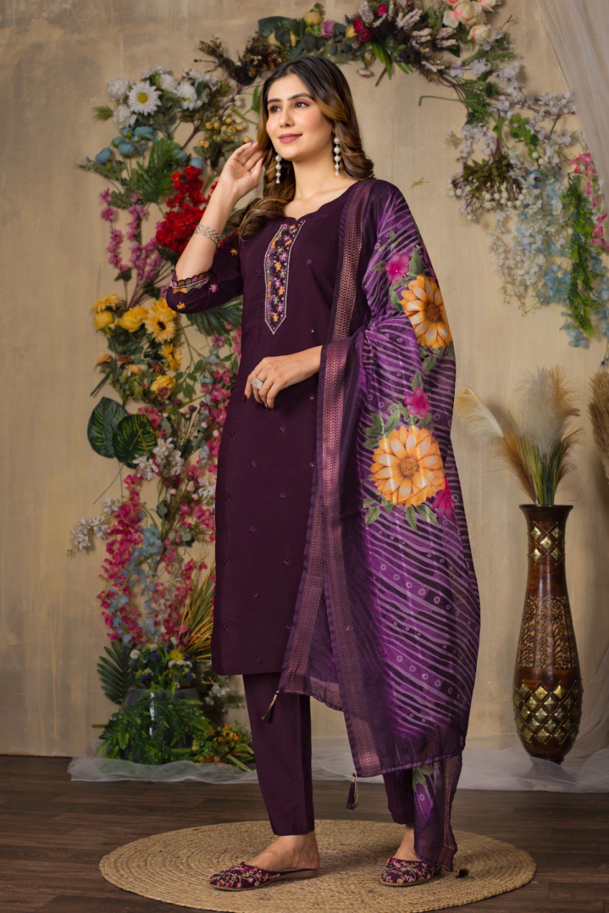 Gorgeous Roman Silk Straight Kurti Pant Dupatta Set