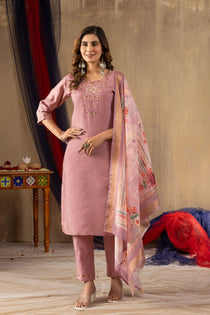Off White Shimmer Gold Silk Embroidered Kurta Pant Dupatta Set