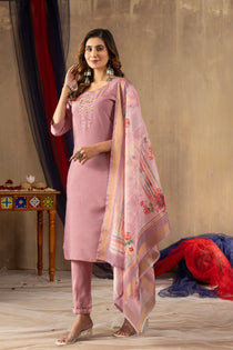 Off White Shimmer Gold Silk Embroidered Kurta Pant Dupatta Set