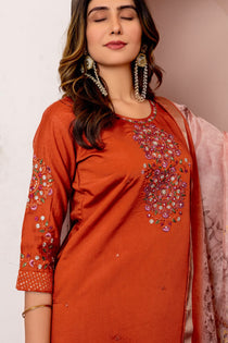 Rama Green Viscose Silk Embroidered Kurta Pant Dupatta Set