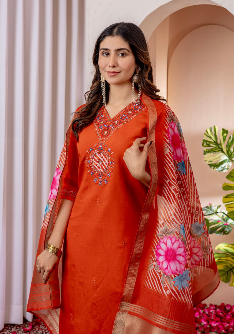 Multi Thread Work Salwar Suit With Digital Print Dupatta