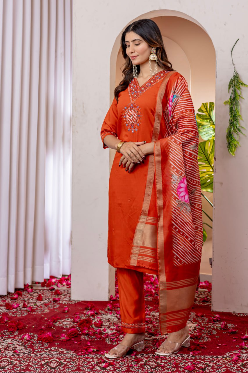 Multi Thread Work Salwar Suit With Digital Print Dupatta