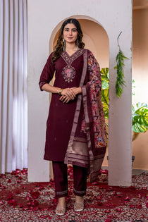 Orange Marina Viscose Silk Embroidered Kurta Pant Dupatta Set