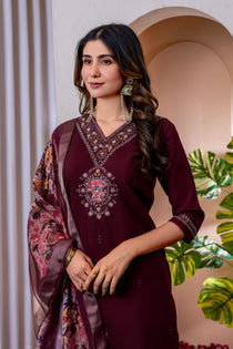 Orange Marina Viscose Silk Embroidered Kurta Pant Dupatta Set