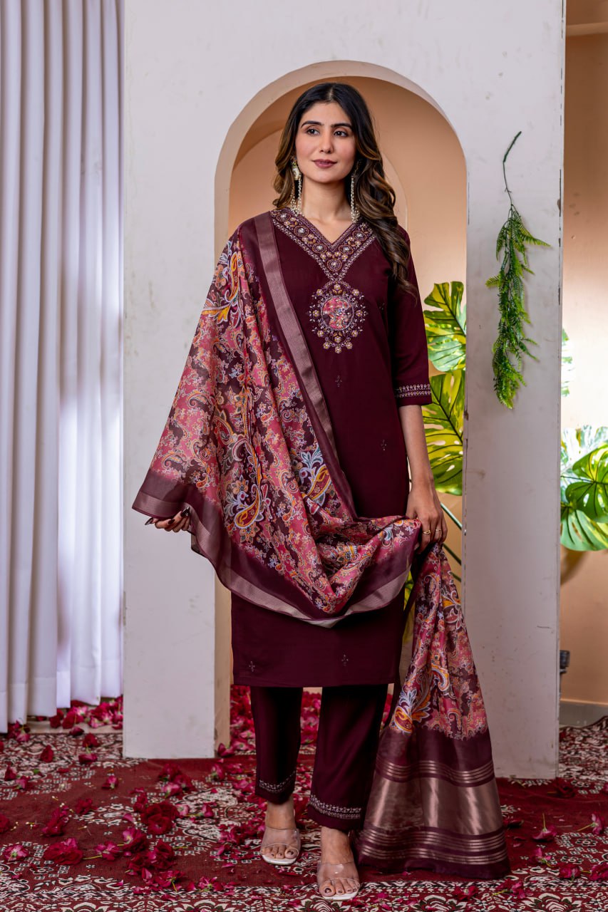 Multi Thread Work Salwar Suit With Digital Print Dupatta